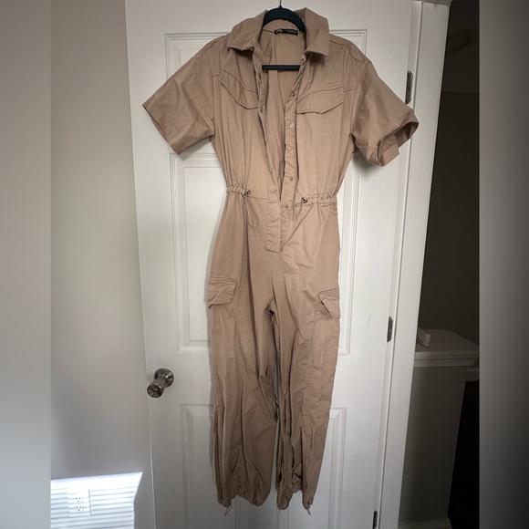 Zara Taupe Short Sleeve Jumpsuit - Picture 3 of 5